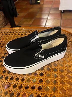 Vans Black & White Platform Slip-On Sneakers